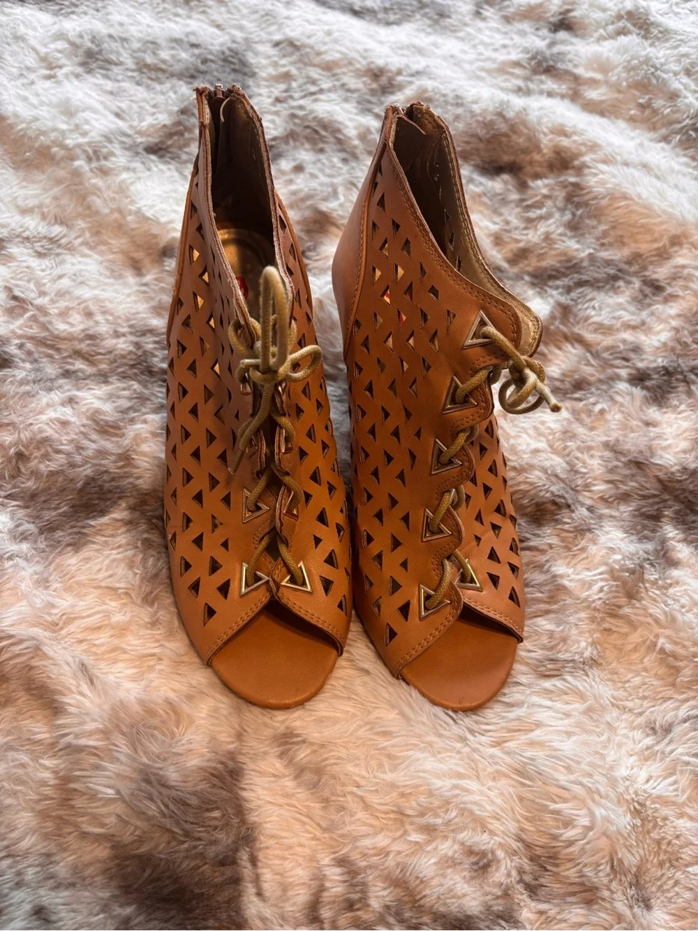 Lace-Up Cork Wedge Sandals in Tan